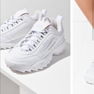 All white FILAs from Urban Outfitters